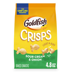 Goldfish Sour Cream and Onion baked crackers in a bag, ideal for on-the-go snacking.