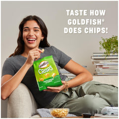 Goldfish Sour Cream & Onion chips close-up with visible seasoning, perfect for lunchboxes