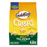 Goldfish Spicy Dill Pickle bag—crisp, shareable study snack.