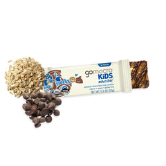 GoMacro Kids MacroBar Oatmeal Chocolate Chip Cookie ingredients label focus for gluten-free, vegan, non-GMO claim.