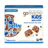 GoMacro Kids MacroBar Oatmeal Chocolate Chip Cookie package front for on-the-go plant-based snacking.