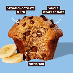 GoNanas banana bread slice with chips, a tasty plant-based treat.