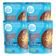 The Good Bean Heat and Eat pouch with black soybeans in chili, protein-rich ready meal.