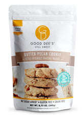 Good Dee's Butter Pecan Cookie Mix package showing gluten-free, low-carb baking potential.