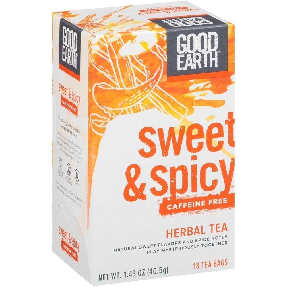 Good Earth Sweet and Spicy herbal tea bag for a caffeine-free evening ritual