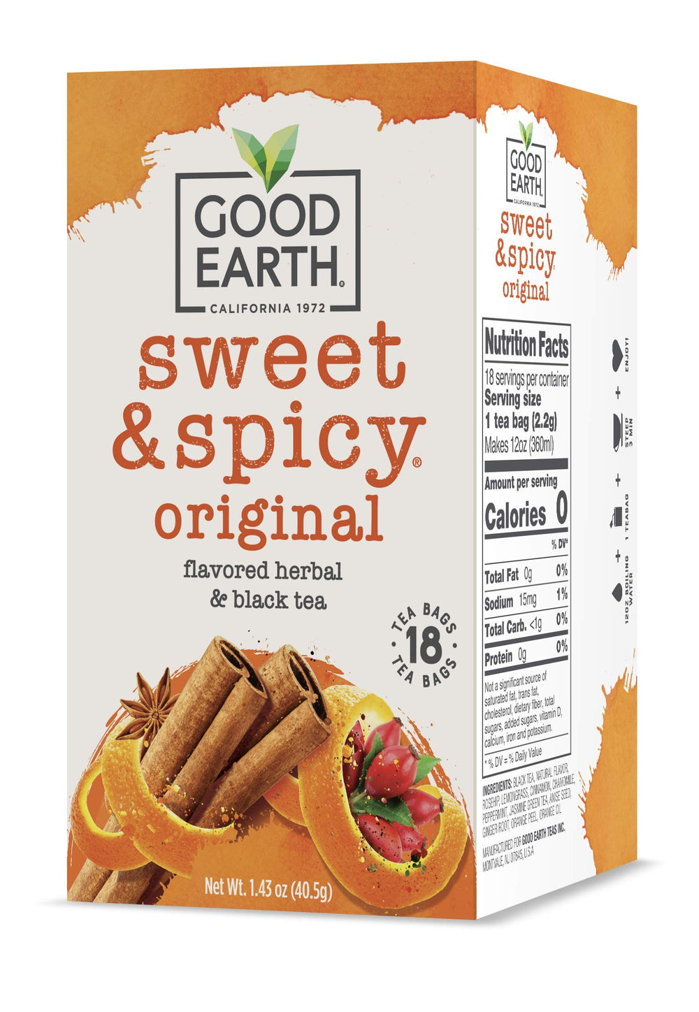 Good Earth Tea Co. Sweet Spicy tea bags in pack, ready for daily brewing.