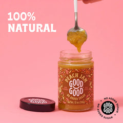 GOOD GOOD Peach Jam bowl with ingredients emphasizes natural sweeteners.