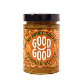 Good Good pumpkin butter jar with smooth texture and no added sugar.