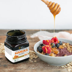 Good Natured Manuka honey packaging label emphasizes AMHA certification and medical grade quality