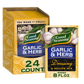 Good Seasons Garlic & Herb dressing packaging front showcases authentic Italian flavor.