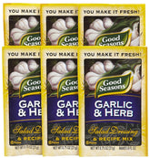 Good Seasons Garlic & Herb dressing packet on pantry shelf for quick flavor boost