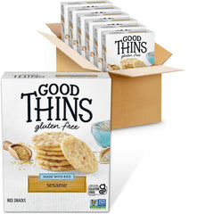 Good Thins sesame rice snacks box front, gluten-free snack option for lunchboxes.