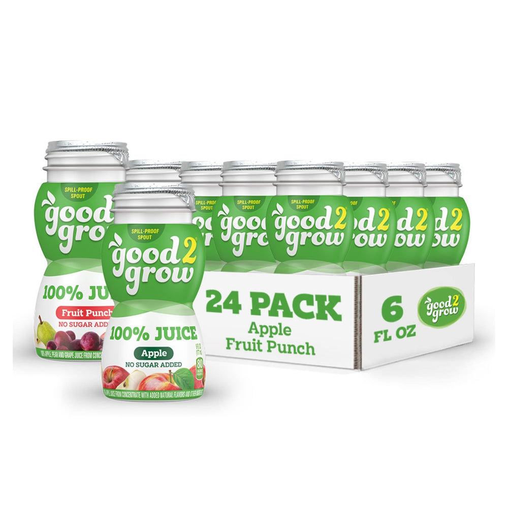 Good2grow 100% apple juice bottle front view shows kid-friendly design and Vitamin C