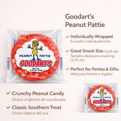 Texture closeup of Goodart's Peanut Pattie showing roasted peanuts.