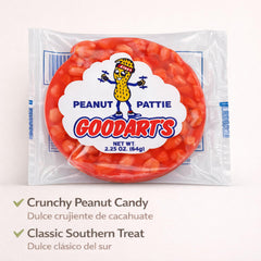 Close-up of Goodart's toffee peanuts and nougat, creamy and crunchy texture.