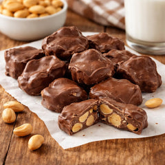 Goodland Farms creamy milk chocolate coating emphasizing smooth melt-in-your-mouth finish.
