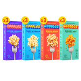 Goodles Mac and Cheese Assortment box front showing four flavors for quick weeknight meals.