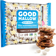 GoodMallow mini marshmallows pack front for vegan snacking and dessert topping.