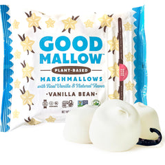 GoodMallow vanilla marshmallows pack, a dairy-free, vegan treat ideal for snacking