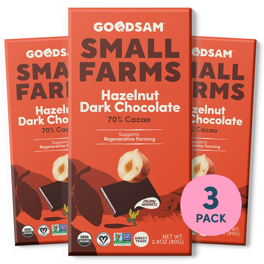 Goodsam hazelnut dark chocolate bar pack3 foil wrap, premium indulgence to share