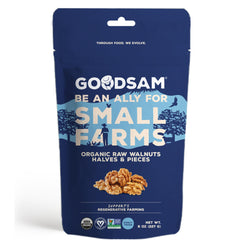 GoodSAM Small Farms organic walnut halves in a pouch, ideal for snacking or salad crunch.