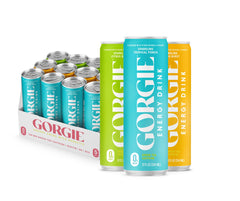 GORGIE Tropical Variety bottle pour showcasing a refreshing sugar-free energy drink