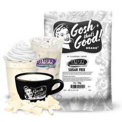 Gosh That's Good sugar-free white velvet chocolate bottle pour highlights a smooth, low-calorie indulgence.