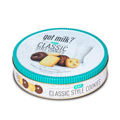 Decorative reusable Got Milk? tin shown on a kitchen counter