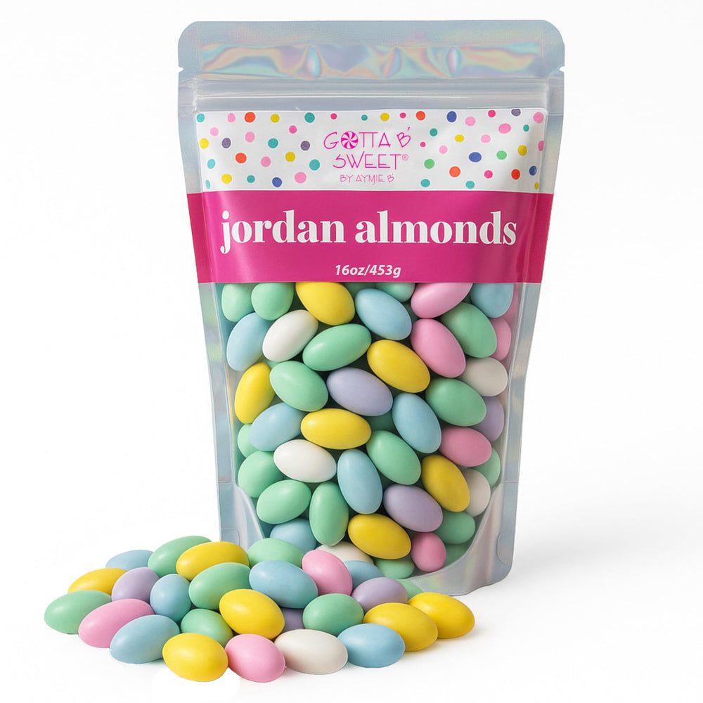Gotta B Sweet Jordan Almonds packaging shown, ideal for gifting and celebrations.