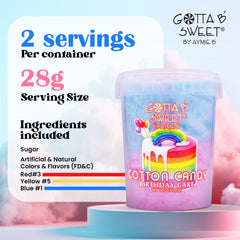 Gotta B Sweet cotton candy jar closeup highlights fresh fluffy texture for snacking.