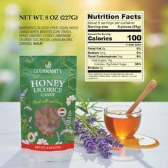 Gourmanity Dutch Honey Licorice Candy soft chewy texture ideal for tea breaks.