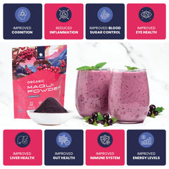 Gourmanity Maqui powder added to a smoothie for tart berry lift