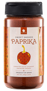 Gourmanity Sweet Smoked Paprika powder in a jar adds depth and color to Spanish-inspired dishes.