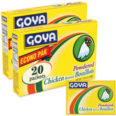 Goya chicken bouillon packets box visible for quick, bold flavor in meals.