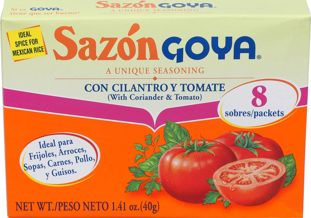 Goya Cilantro & Tomato Seasoning in a foil packet, convenient for quick flavoring