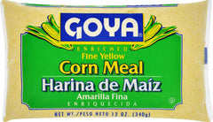 Goya fine yellow corn meal 12oz bag for versatile cooking.