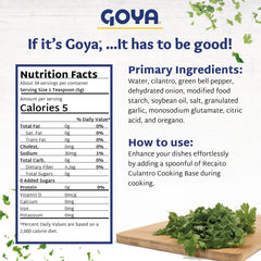 Goya Recaito cilantro base ingredients closeup showing culantro, peppers, onions, garlic