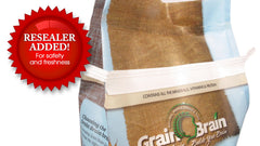 Grain Brain White Spelt Flour bag closeup, premium organic baking ingredient