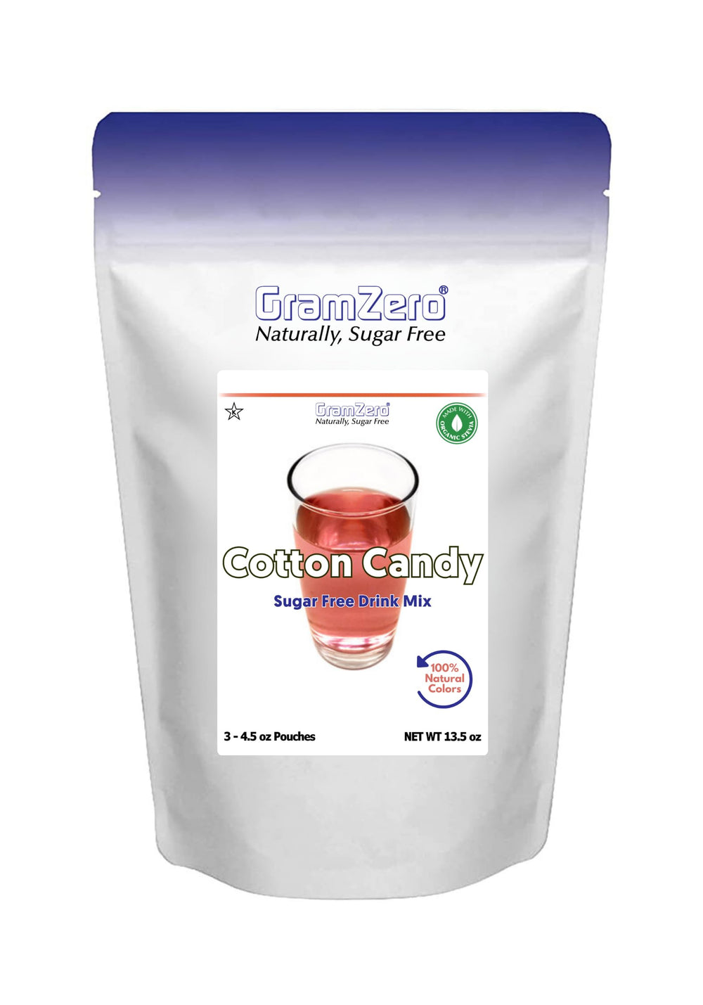GramZero Cotton Candy drink mix with zero calories and vibrant, sugar-free flavor.
