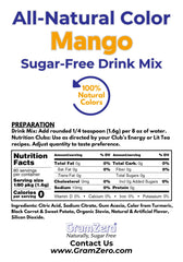 GramZero Mango powder with measuring spoon ready to flavor water.