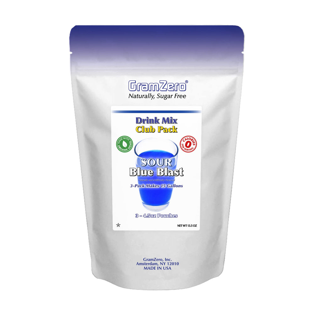 GramZero Sour Blue Blast powder for zero-calorie flavor with organic stevia
