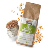 Grand Teton Organic Spelt Berries in a brown paper bag, ideal for wholesome everyday grain.