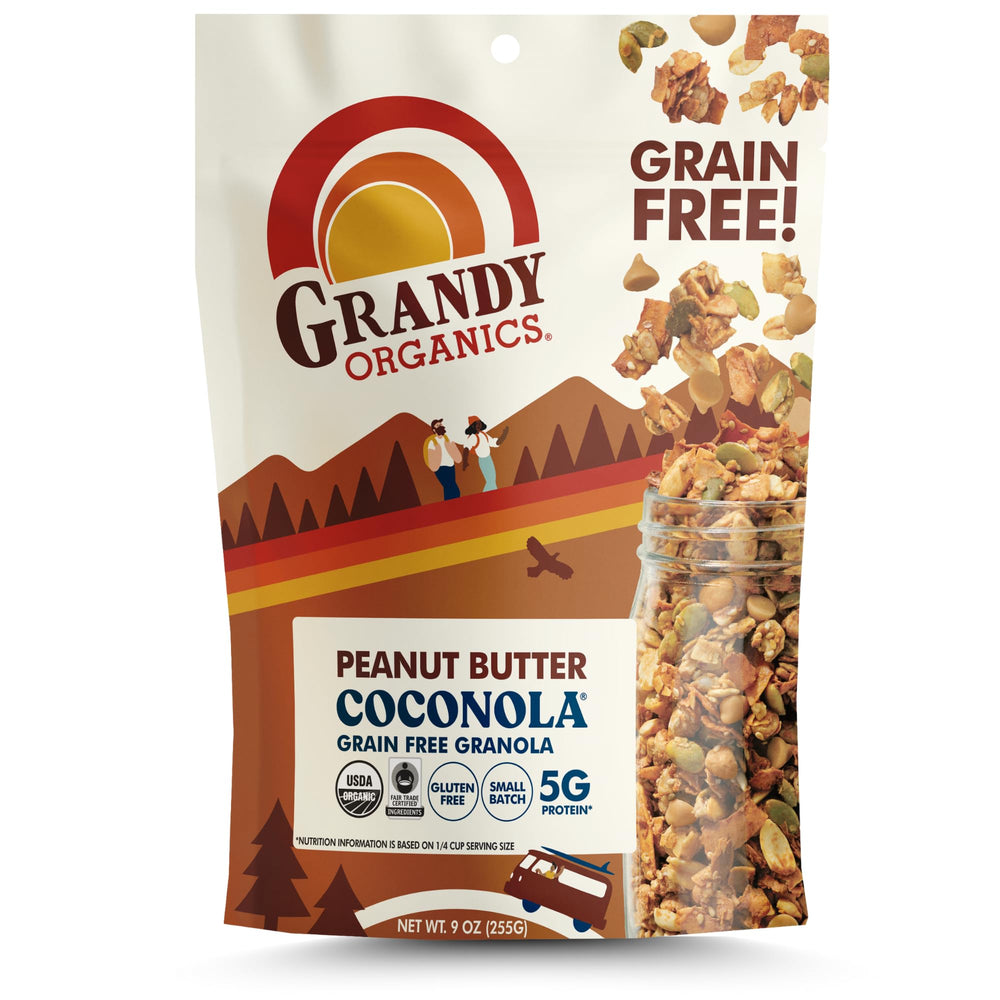 Grandy Organics Coconola Peanut Butter jar shown for smooth spreads
