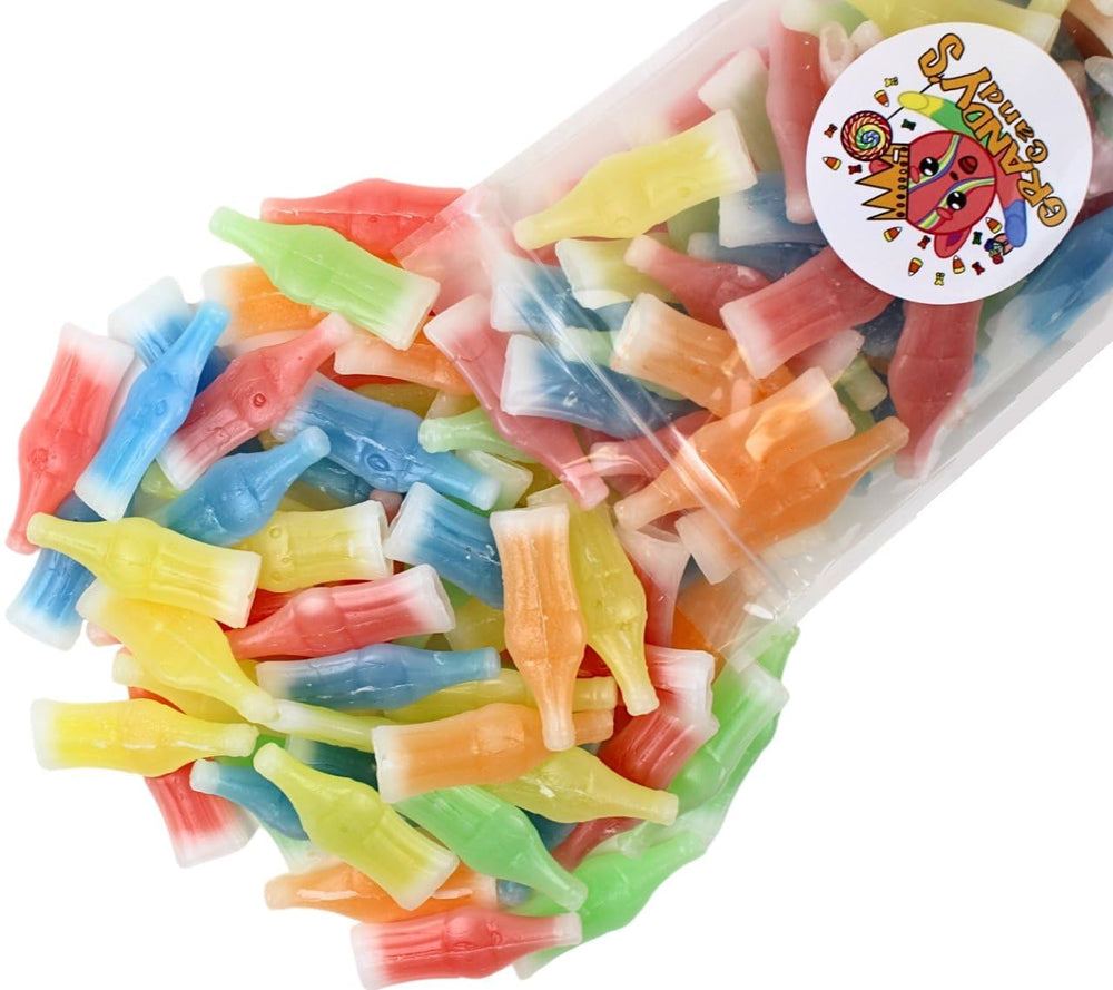 Grandys Candys Nik-L-Nips wax bottles on display, ideal for nostalgia gatherings.