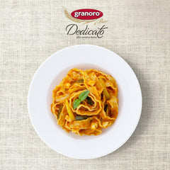 Puglia-origin Granoro pasta from Dedicato line showcases Italian wheat heritage.