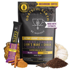 Grateful Earth Mushroom Coffee dark roast aroma supports clear mornings and rich flavor.