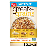 Great Grains Banana Nut Crunch cereal with banana clusters for a crunchy breakfast