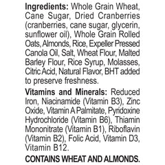 Close-up of dried cranberries and almonds in Great Grains cereal