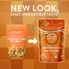 Great Lakes Pot Pies Cinnamon Sugar Pie Chips close-up bites highlight cinnamon sugar crunch