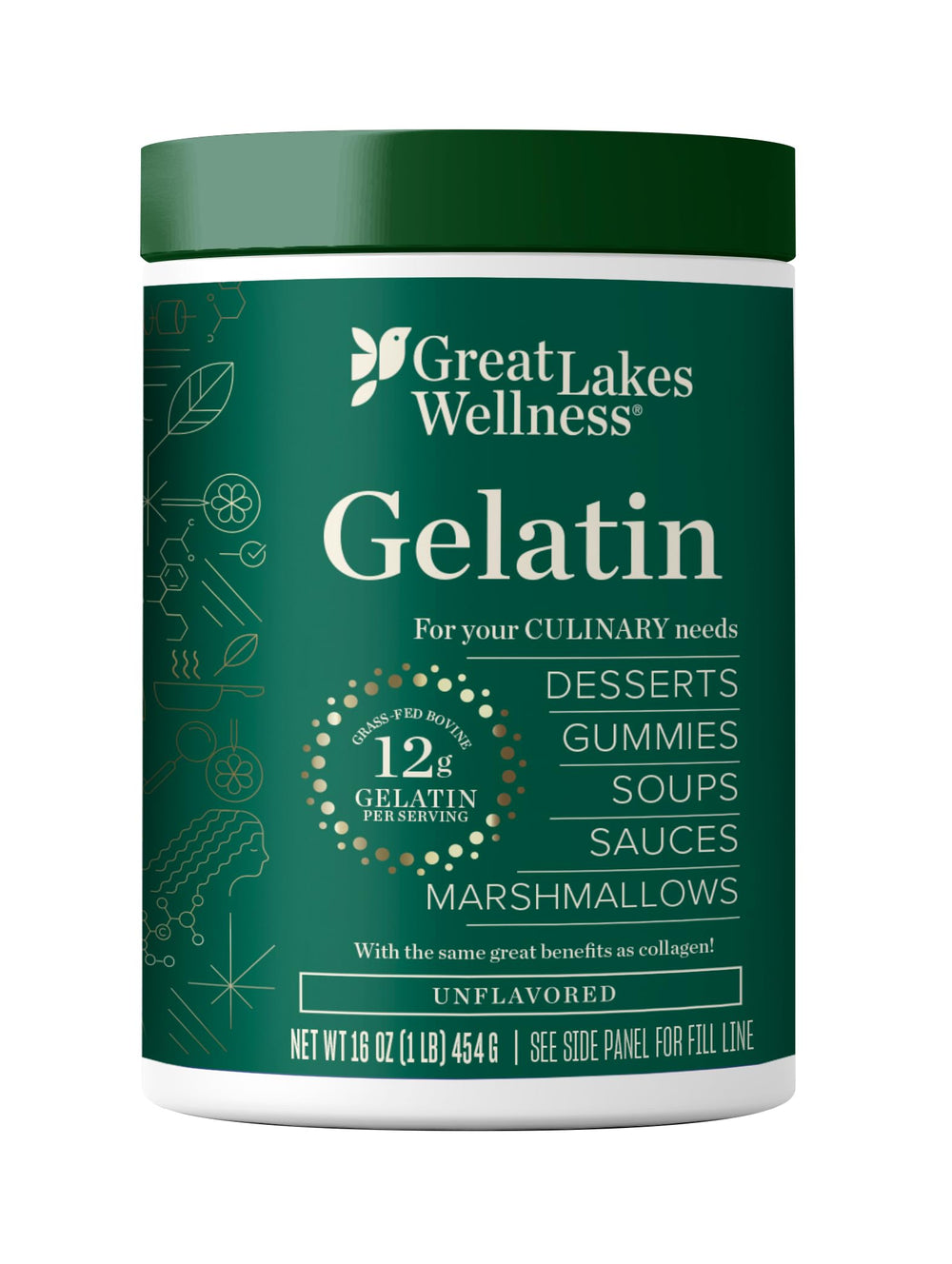 Great Lakes Wellness beef gelatin powder used for gummies as a tasteless thickener.